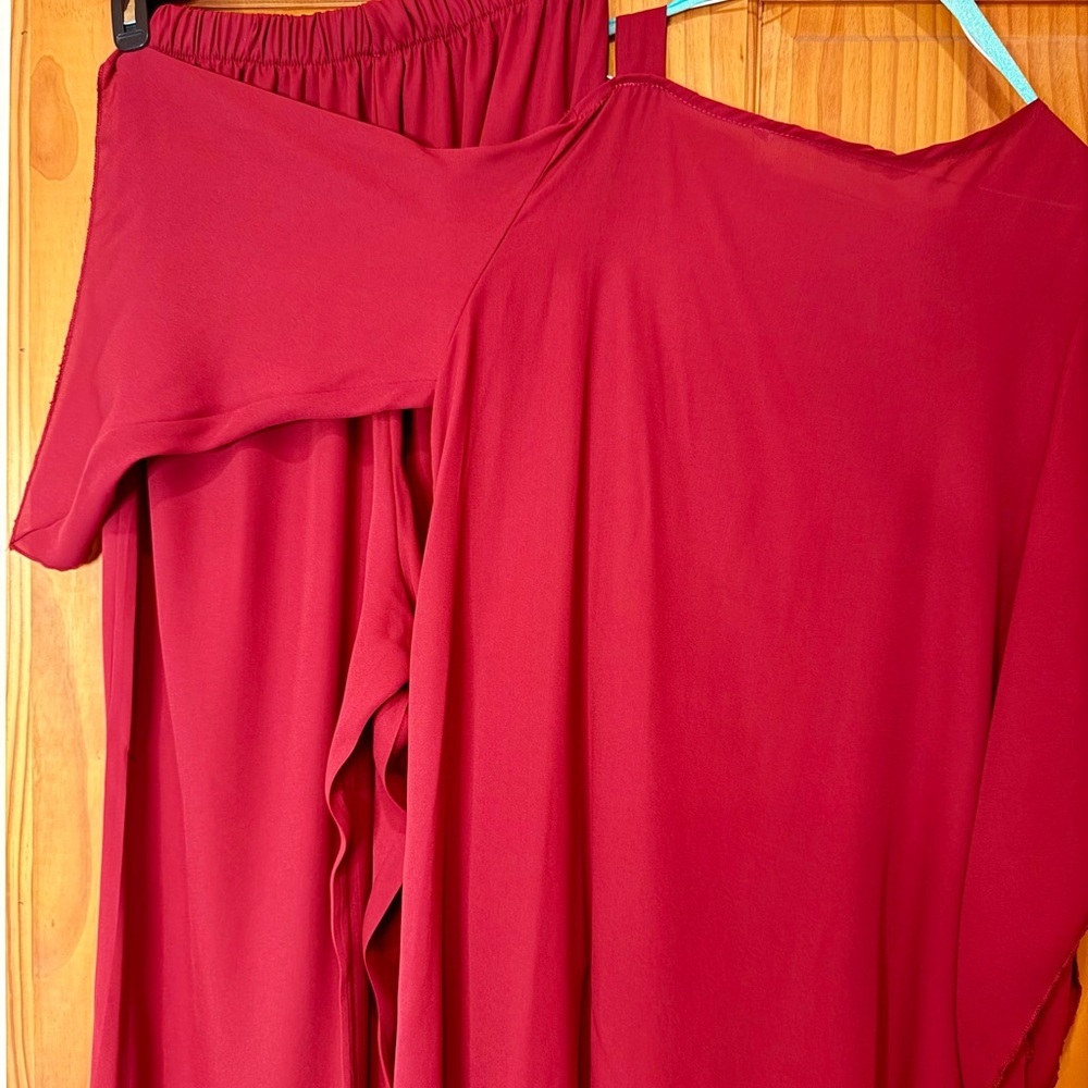 LILY HILL XL Burgundy Chiffon Off-Shoulder Top and Wide Leg Pants Worn Once - Picture 3 of 7